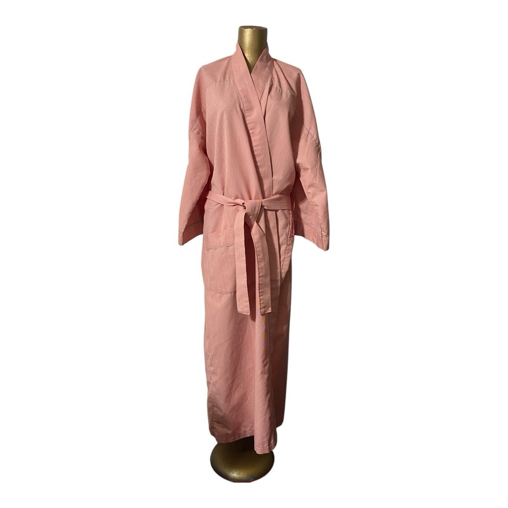VTG Bill Blass Men's One Size Belted Vertical Red White Grey Robe Pockets *READ*
